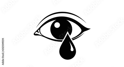 Fotografía Sadness Symbol: Black and White Icon of a Crying Eye with Tear Drop