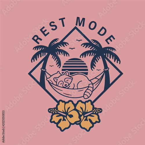 Fotografie Cat Sleeping in Hammock Illustration.