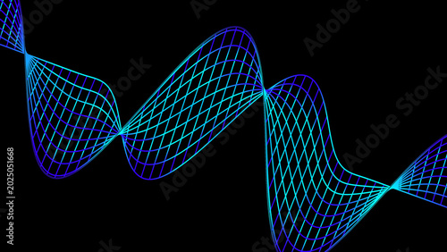 Abstract blue digital mesh wave on black background