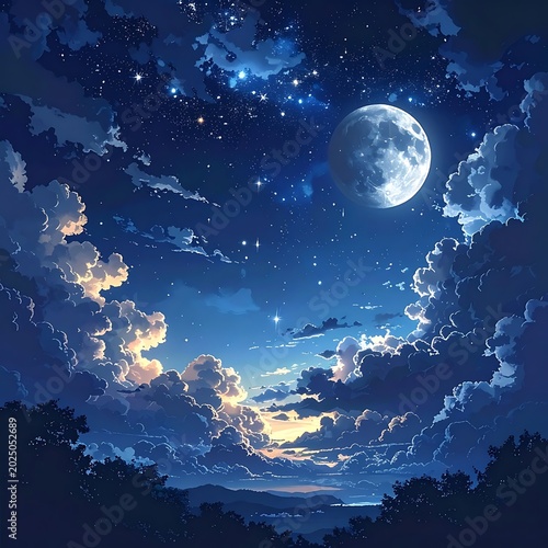 Night Sky with Moon and Stars.