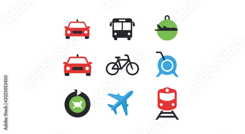 Transportation icons vehicles on white