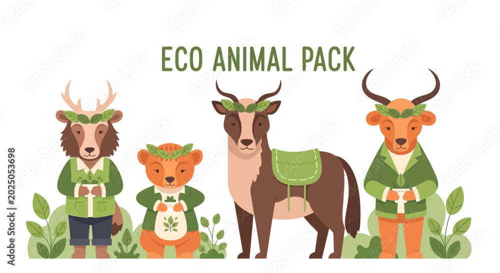 Fototapeta premium Animal Eco Pack: Vector Cartoon Forest Creature Set