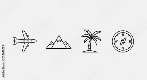 Travel and adventure icons on white