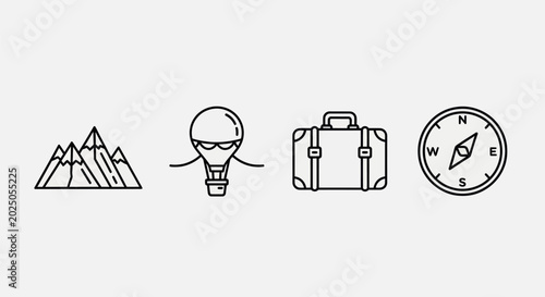 Travel and adventure icons on white