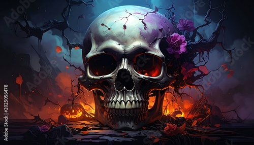 Spooky Skull with Glowing Red Eyes.
