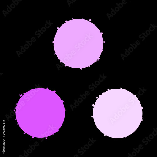 Set of Circular Purple Frames Isolated on Black Background, Decorative Round Border Vector Illustration
