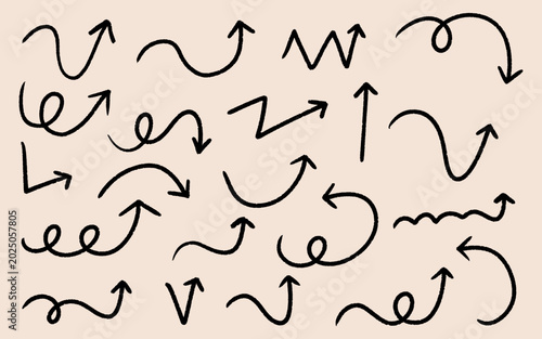 Hand-drawn black arrows created with bold brush marker strokes. Perfect for graphic design, presentations, infographics.
