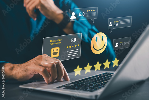 Bild auf Leinwand Customer review feedback rating system online satisfaction evaluation monitors d