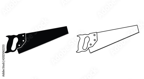 Foto Hand saw illustration black and white line art silhouette
