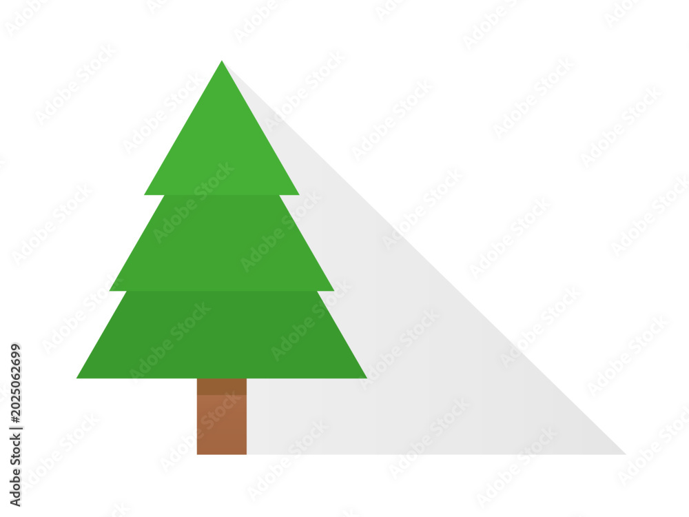Fototapeta premium Green Tree with Long Shadow Icon: Flat Vector Illustration Representing Shade, Cooling, Heatstroke Prevention and Eco Friendly Nature on White Background