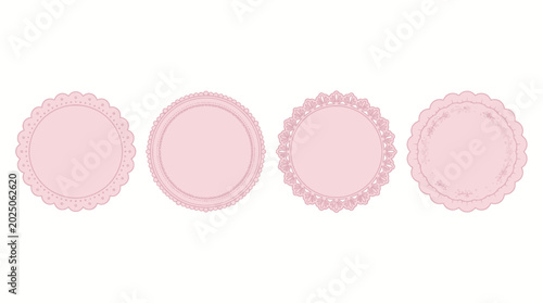 Foto Set of Four Decorative Pink Scalloped Doily Frames and Circular Lace Borders for