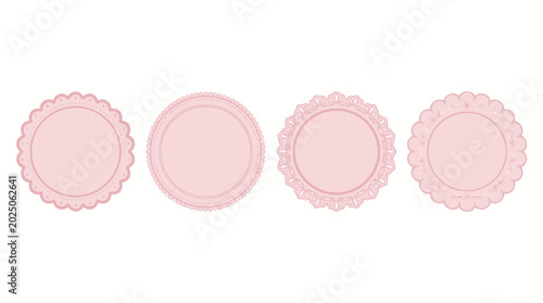Four Elegant Pink Lace Doily Circles and Ornamental Frames for Scrapbooking Invitations and Decorative Graphic Design