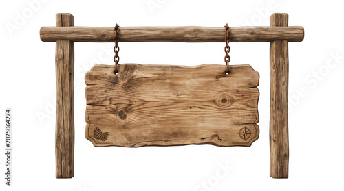 Wood sign board hanging for text on transparent background 