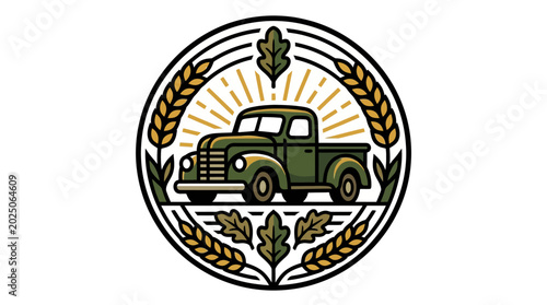 Organic Farm Truck Badge for Sustainable Agriculture Branding
