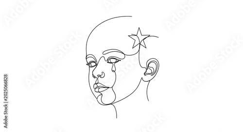 Bild auf Leinwand Abstract continuous line drawing of a crying face with a star, minimalist art