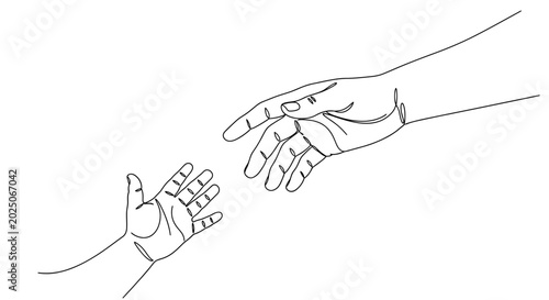 Konstfotografi Reaching Hands Line Art Illustration: Connection, Help, Support, Hope, Unity