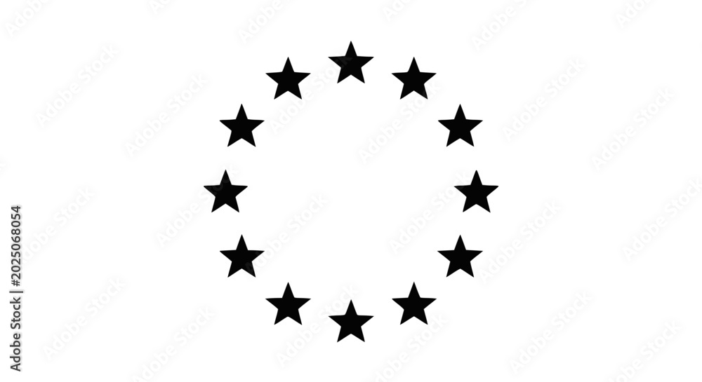 Fototapeta premium Circle of Black Stars on White Background - Unity, Connection, Europe Symbol