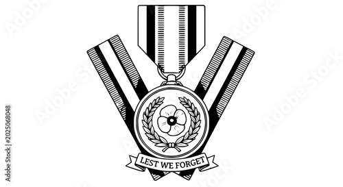 Bilde på lerret Poppy Wreath Medal Lest We Forget Military Commemorative Emblem