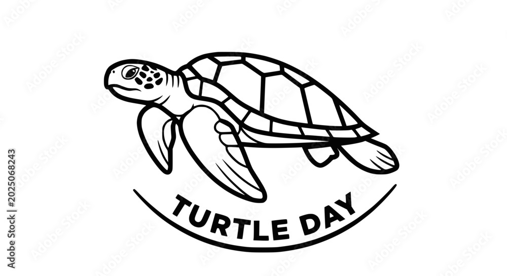 Fototapeta premium Turtle Day Celebration Logo - Sea Turtle Silhouette with Text