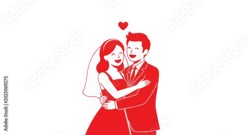 Schilderij op canvas Happy Couple Hugging, Bride and Groom, Romantic Love, Wedding Celebration