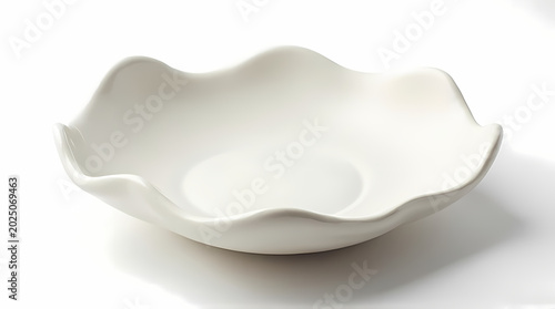 A pristine white ceramic bowl with a unique wavy rim, presented empty on a clean white background.