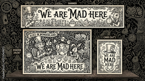 Alice in Wonderland Mad Hatter Tea Party Poster Banner Card Set