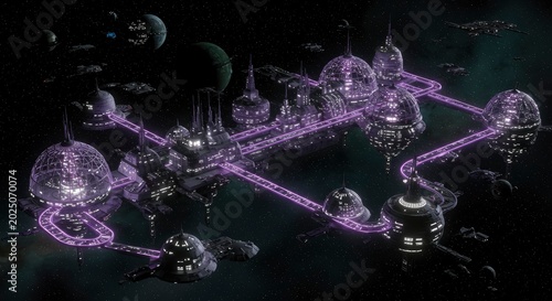 Futuristic Space Station with Purple Energy Conduits
