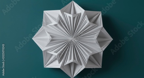 Geometric White Paper Sculpture on Teal Background