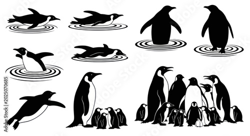 Canvastavla Penguin Silhouettes: Swimming, Wading and Standing Poses
