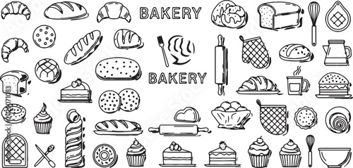 Minimalist Bakery Items Line Art Icon Set for Food and Retail Design