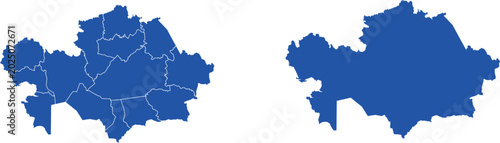 Foto Kazakhstan Map with Regions and Solid Silhouette in Blue Flat Vector Illustratio