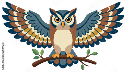 Photos Colorful Owl Sitting on Branch.
