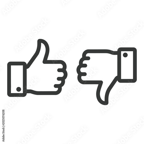 Vászonkép Thumbs up and thumbs down hand signs for approval and disapproval icon