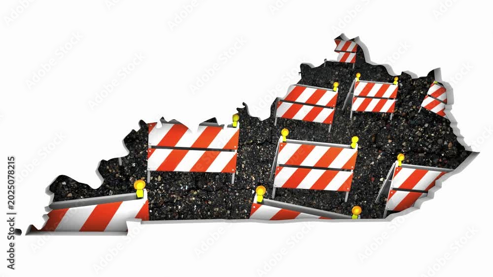 Kentucky KY State Map Road Construction Project Traffic Signs Barriers ...