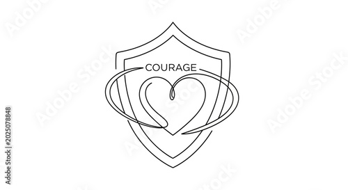 Schilderij op canvas Courage Heart Shield Logo Design - Symbol of Bravery and Protection