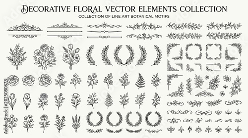 Decorative Floral Vector Elements Collection: Botanical Accents, Borders, Wreaths, Frames