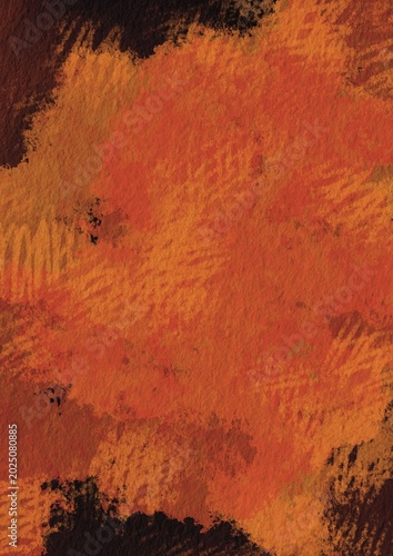 Abstract orange and black grunge background , artistic watercolor texture with hand drawn chalk brush strokes for creative design and Autumn season.
