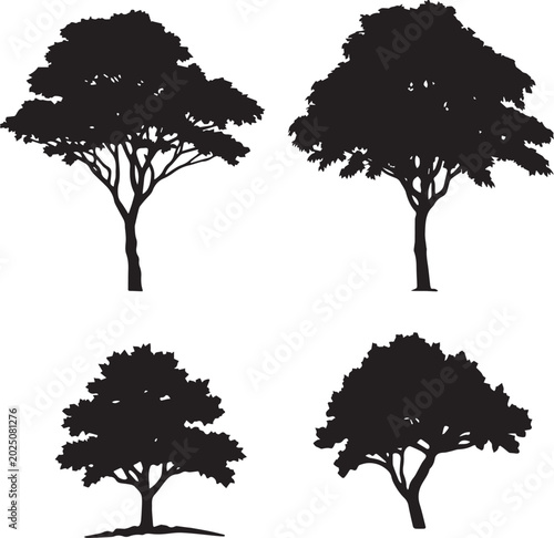 Majestic Tree Silhouette Bundle Vector Set | Nature Forest Black Tree SVG PNG EPS | Minimal Landscape Clipart for Cricut, Logo & Adobe Stock ,Art & Illustration