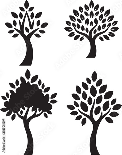 Majestic Tree Silhouette Bundle Vector Set | Nature Forest Black Tree SVG PNG EPS | Minimal Landscape Clipart for Cricut, Logo & Adobe Stock ,Art & Illustration