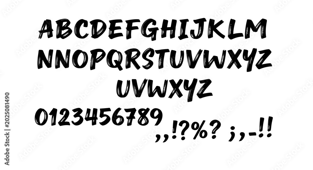 Obraz premium Handwritten Alphabet Letters and Numbers with Punctuation Marks.