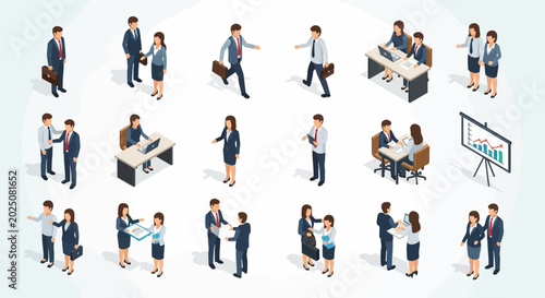 Isometric Business People in Various Professional Settings.