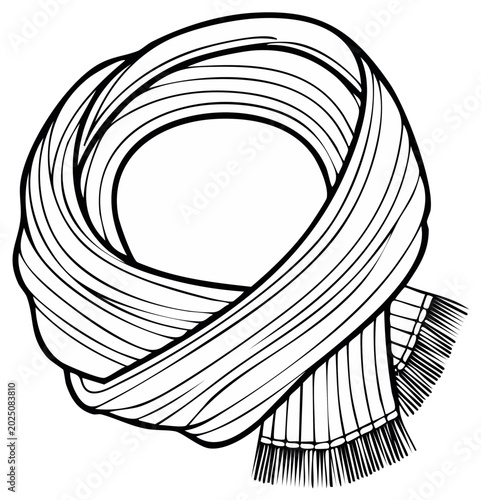 Outlined scarf with fringe, illustration for winter apparel design
