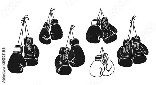 Boxing Gloves Hanging, Sports Equipment, Fight Preparation, Vintage Style