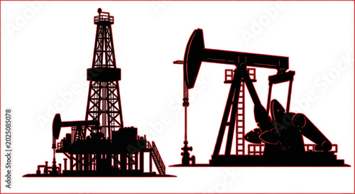 Oil Rig and Pumpjack Silhouette - Energy Industry Icons