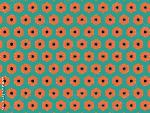 Obraz na płótnie Geometric hexagons in bold orange pop against teal background