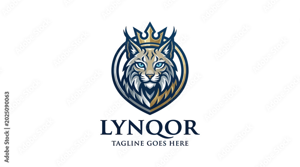 Fototapeta premium stylized lion head logo with crown inside a shield emblem