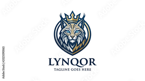 Foto stylized lion head logo with crown inside a shield emblem