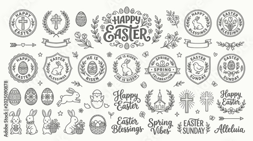 Happy Easter Hand Drawn Vector Icons and Symbols Collection