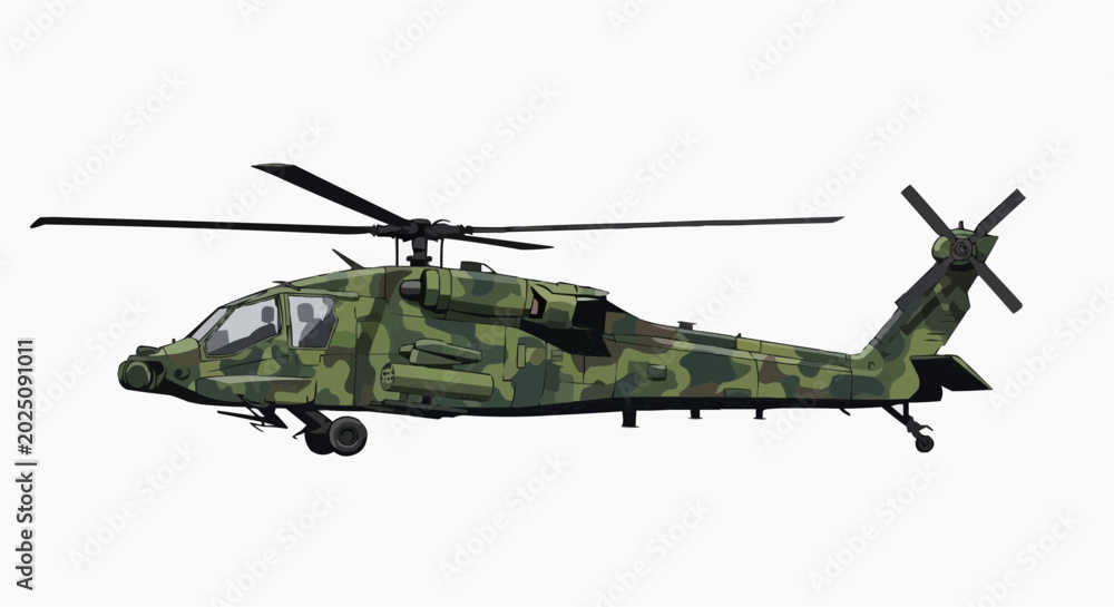 Fototapeta premium A military helicopter in camouflage livery, showcasing advanced technology and tactical capabilities