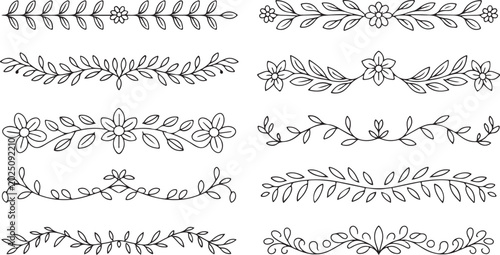 Minimalist hand drawn floral line dividers and decorative branches for creative stationery and wedding designs
